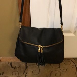 Black faux leather crossbody